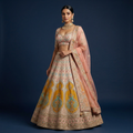 The Ethereal Radiance – Hand-Embroidered Silk Bridal Lehenga in Grey Beige